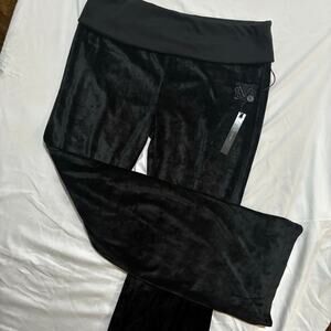 New MAX SPORT Velour Pants Black Foldover Waist Straight Leg NWT - Women's Large